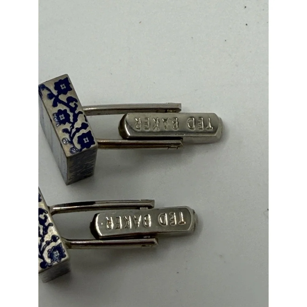 Blue Flowering Vines Quality Vintage TED BAKER Cuff Links simple floral design